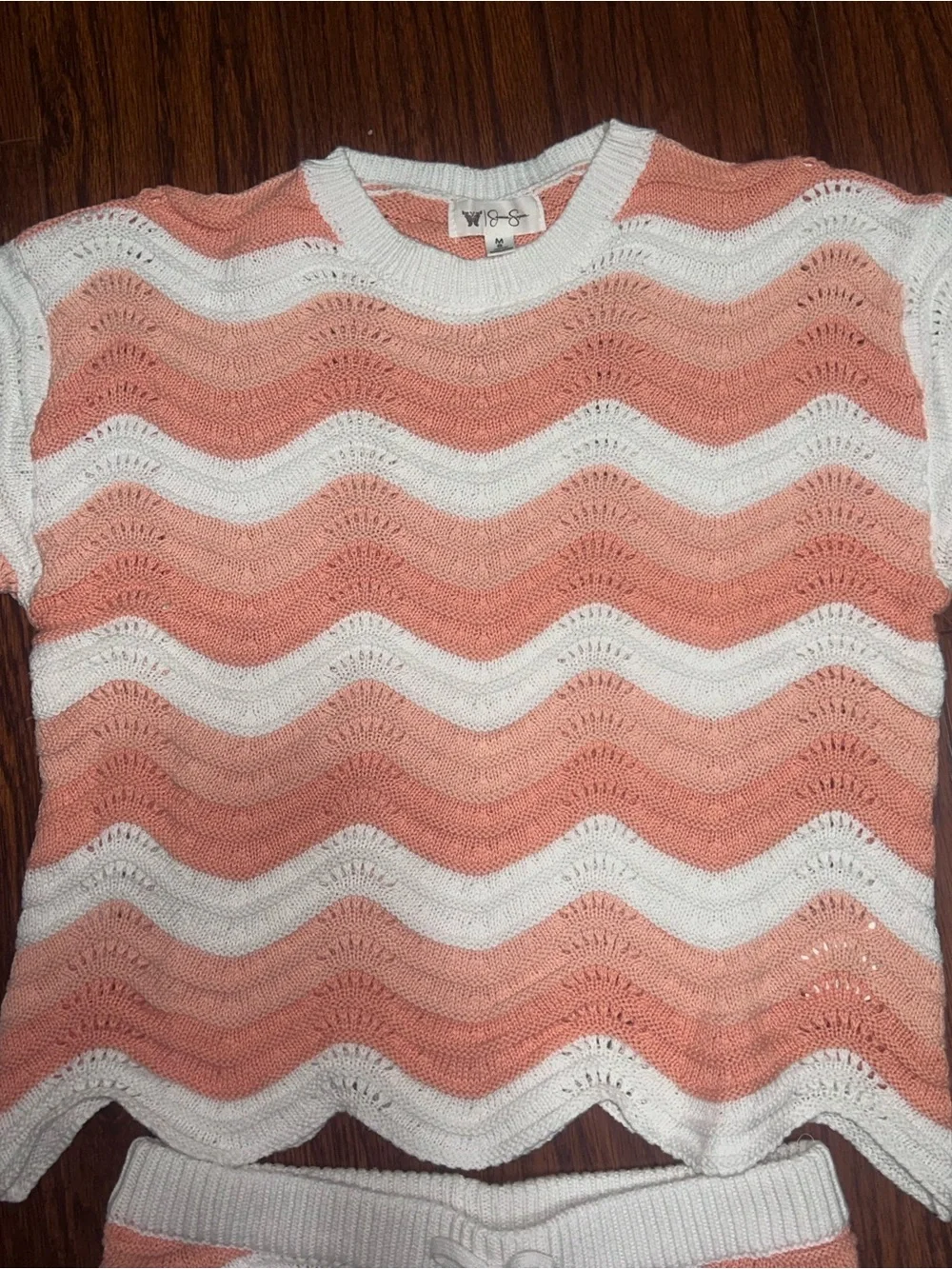 Jessica Simpson Peach & White Crochet Wave Short Set